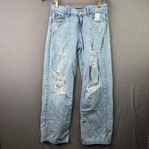Aeropostale Baggy Wide Leg Jeans Womens 0 Light Wash Distressed High Rise Cotton